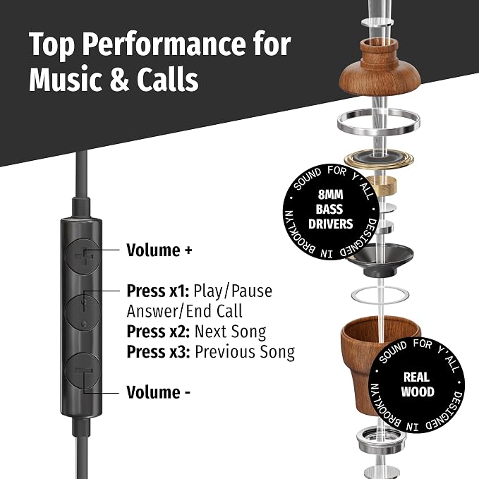 Symphonized Premium Wooden Airtube Headphones EMF Earbuds, 3D Sound, Microphone - Image 5