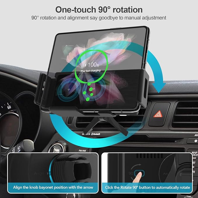 Wireless Car Charger for Z Fold 6/5/4/3, Dual Coil Cup Holder Phone Mount for - Image 6