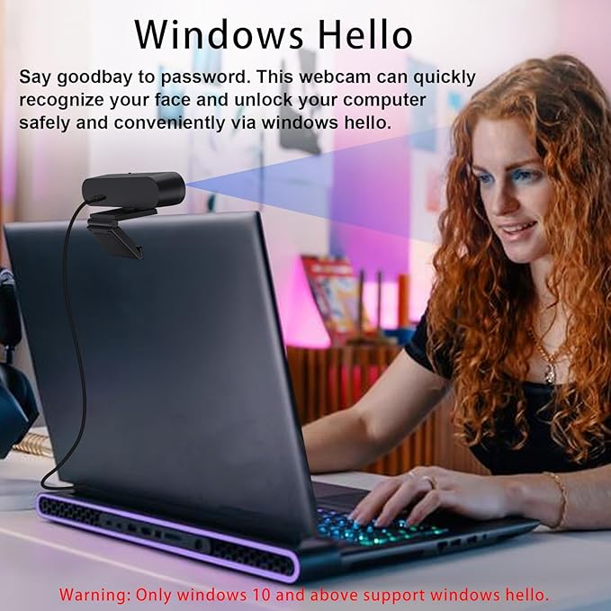 2K QHD Webcam with Windows Hello Facial Recognition, 4MP Computer Camera with - Image 2