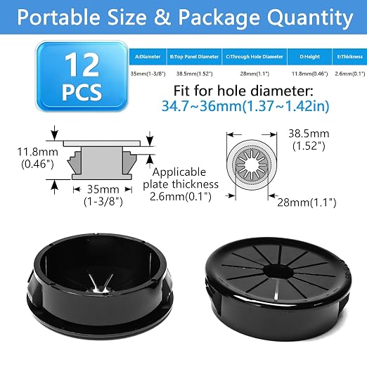 12 Pcs Cable Grommet, Snap Bushing 1-3/8" Mounting Diameter, Flexible - Image 9