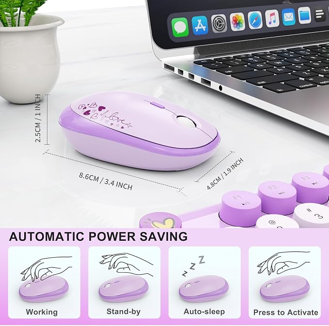 Wireless Keyboard and Mouse Set, 104 Round Keys Full-Size Cute Colorful - Image 6