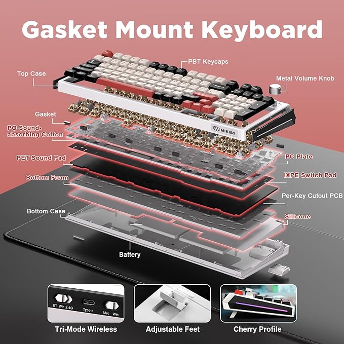 K98 Wireless Mechanical Keyboard, Tri-Mode BT5.0/2.4GHz/USB-C Hot Swappable - Image 8