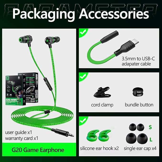 Gaming Earbuds Wired, USB C & 3.5mm Dual Plug in Ear Headphones - Image 7