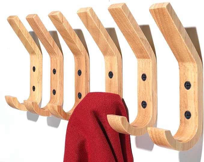 HNYYZL Wooden Wall Hooks, 6 Pack Wood Hooks Wall Mounted, Modern Coat Hooks by HNYYZL