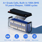24V 100Ah LiFePO4 Lithium Rechargeable Battery, Max.2560Wh, Built-in 100A BMS - Image 4