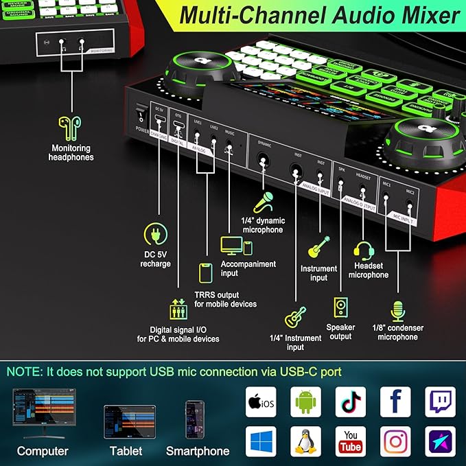 G9 Podcast Equipment Live Streaming Sound Card Audio Mixer Soundboard - Image 5