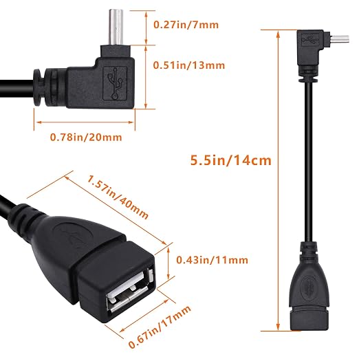 90 Degree Mini USB to USB A OTG Adapter Cable 5.5in Up Angle Mini USB 5-Pin - Image 7
