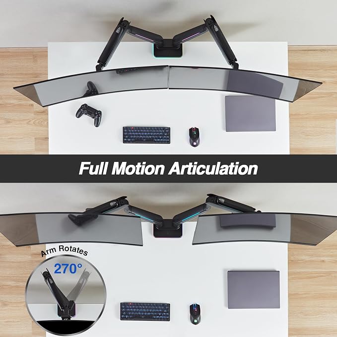 AVLT RGB Lights Dual 17”-43” Gaming Monitor Arm Desk Mount, Fits Two - Image 6