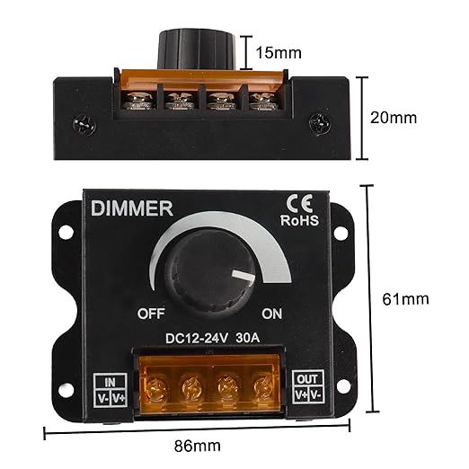 MEIRIYFA LED Light Strip Dimmer, DC 12V-24V 30A LED Light Strip Dimmer PWM - Image 2