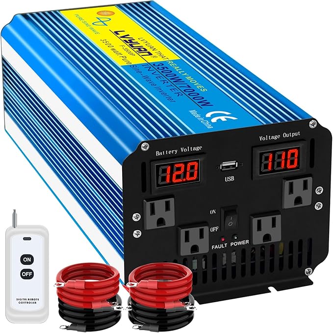 Yinleader 3500 Watt Pure Sine Wave Power Inverter 12V DC to 110V/120V AC by Yinleader