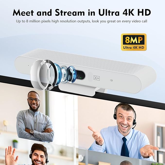TOALLIN 4K Webcam with Microphone and Speaker, All-in-One Video Conferencing - Image 3