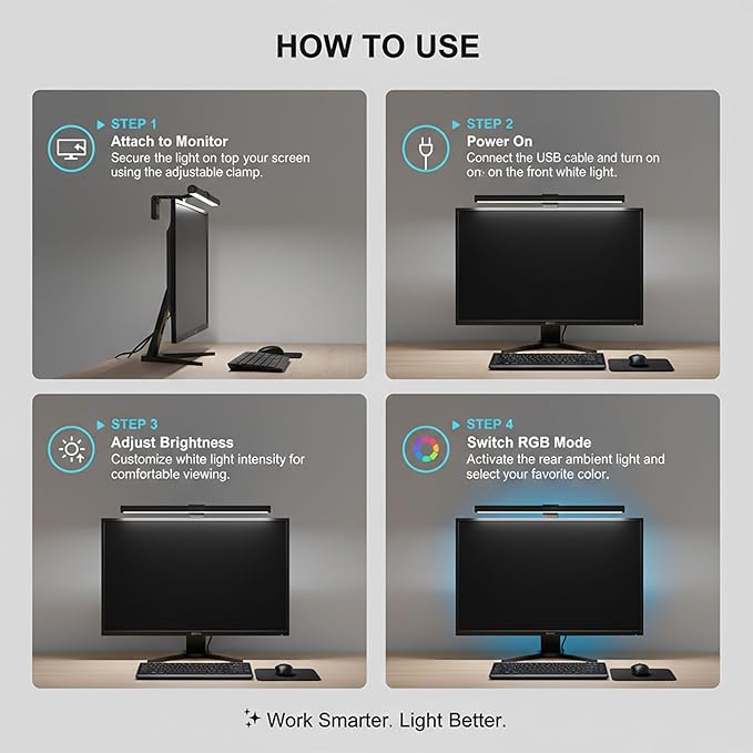 Monitor Light Bar with Touch Control, RGB Desk Lamp Full Spectrum Screen Lamp - Image 8