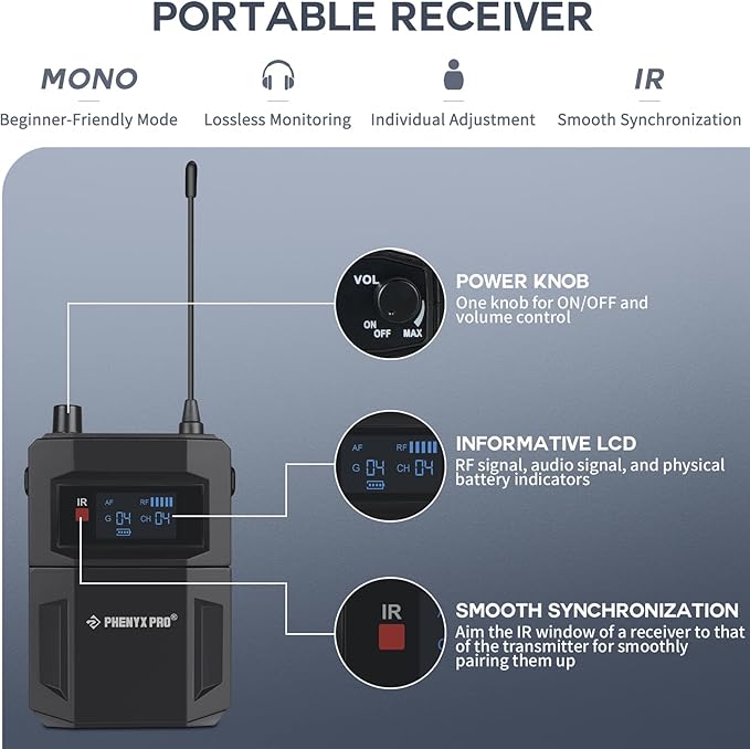 Phenyx Pro PTM-11/PTM-22 Mono Wireless in Ear Monitor System Bodypack Receiver - Image 3