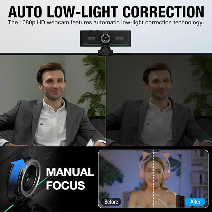 Webcam with Headset and Microphone, 1080P Webcam with Privacy Cover, Plug and - Image 4