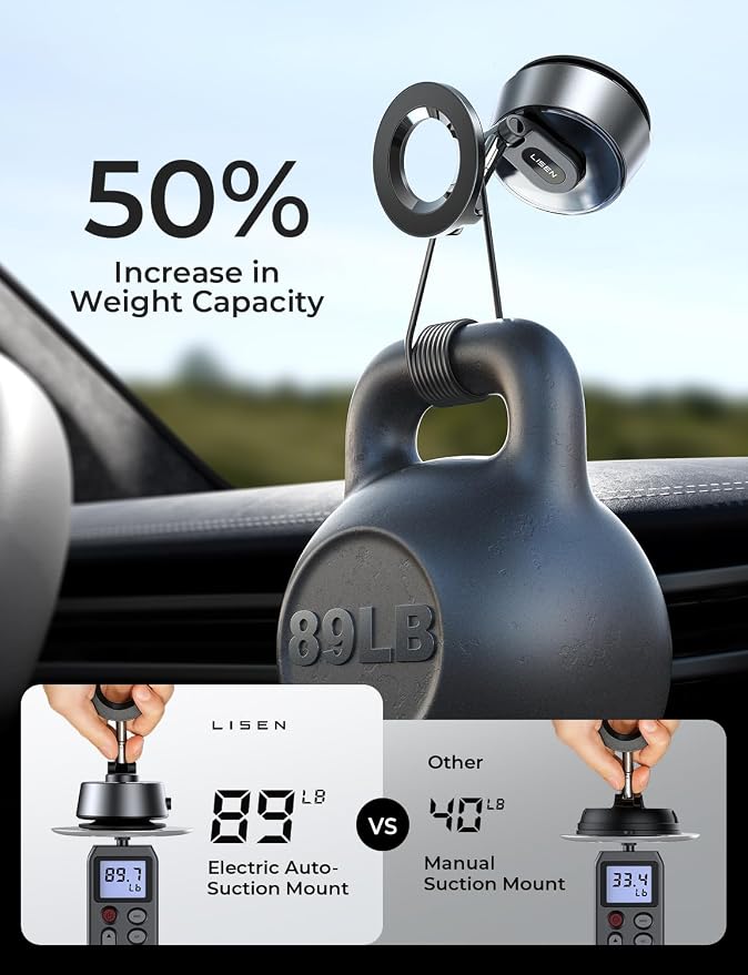 LISEN Electric Retractable Car Phone Mount, Content Creator MagSafe Suction Cup - Image 5