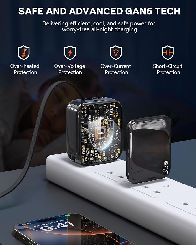 Retractable Wall Charger, 35W Fast USB C Charger Block - Image 5