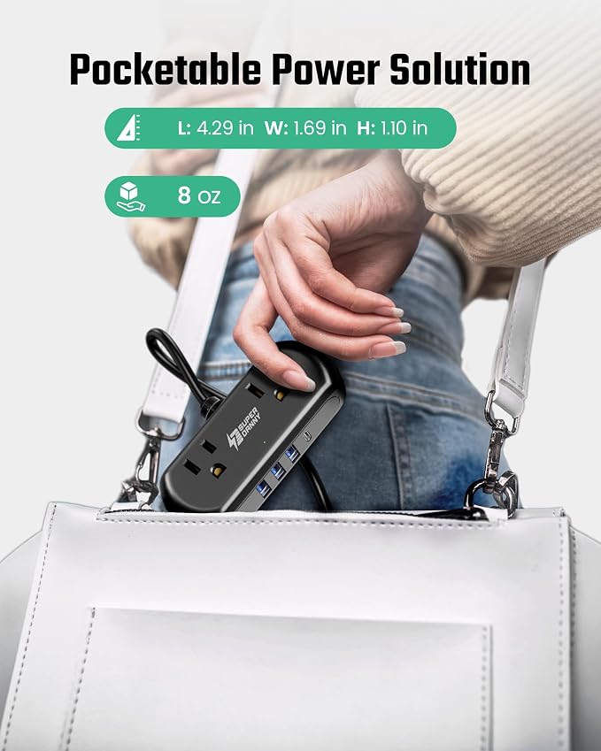 Power Strip with USB, SUPERDANNY Mini Surge Protector with 2 Wide-Spaced Outlets - Image 8