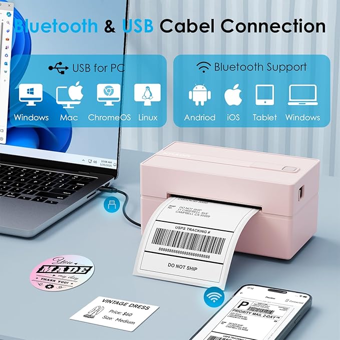 Bluetooth Thermal Label Printer, 4x6 Portable Thermal Shipping Label Printer - Image 2