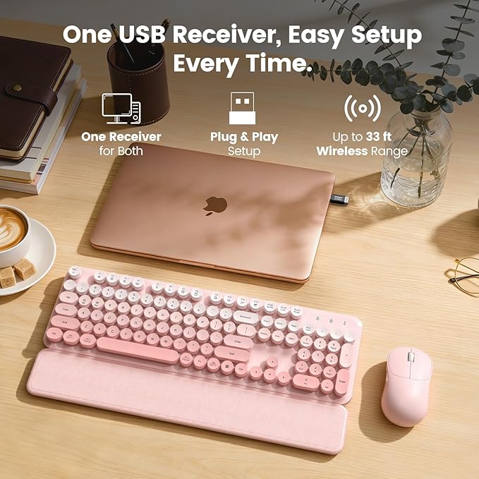 Wireless Keyboard and Mouse Combo, Magnetic Soft-Touch Wrist Rest, Round Keycaps - Image 7