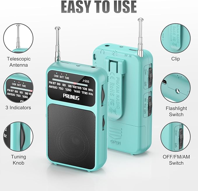 PRUNUS J-555 Pocket Radio AM FM USB-C Charging& Battery Operated, Excellent - Image 4