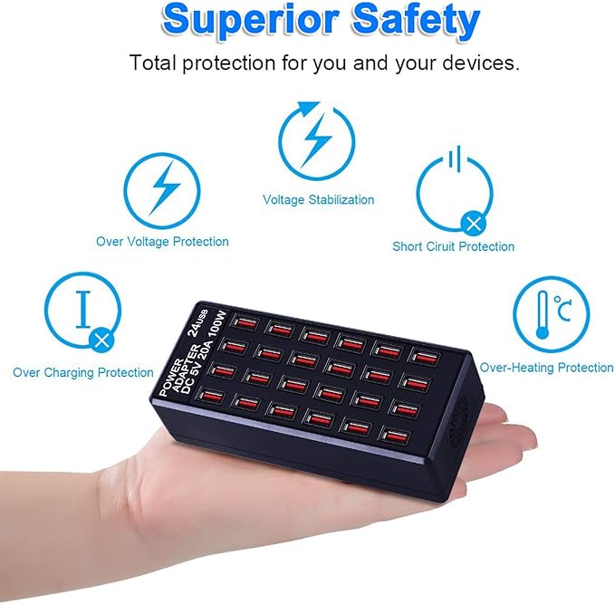 24-Port 100 watt USB Charging Station, Home Desktop Fast Charger, Suitable - Image 3