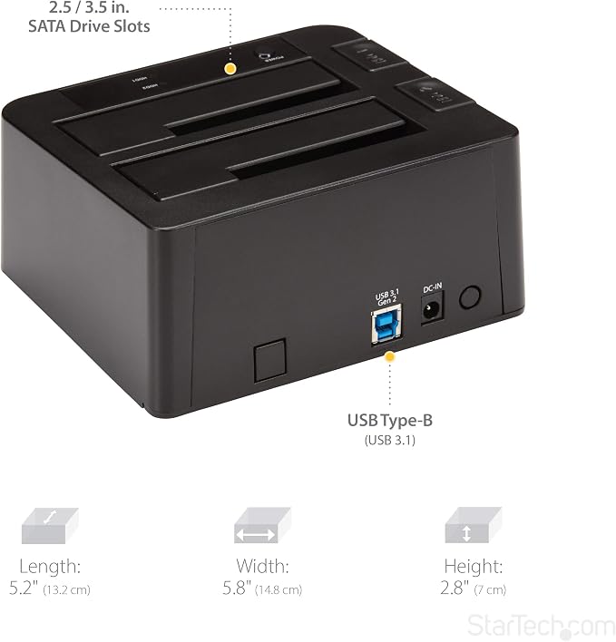 StarTech.com Dual-Bay USB 3.1 to SATA Hard Drive Docking Station, USB 3.1 - Image 5