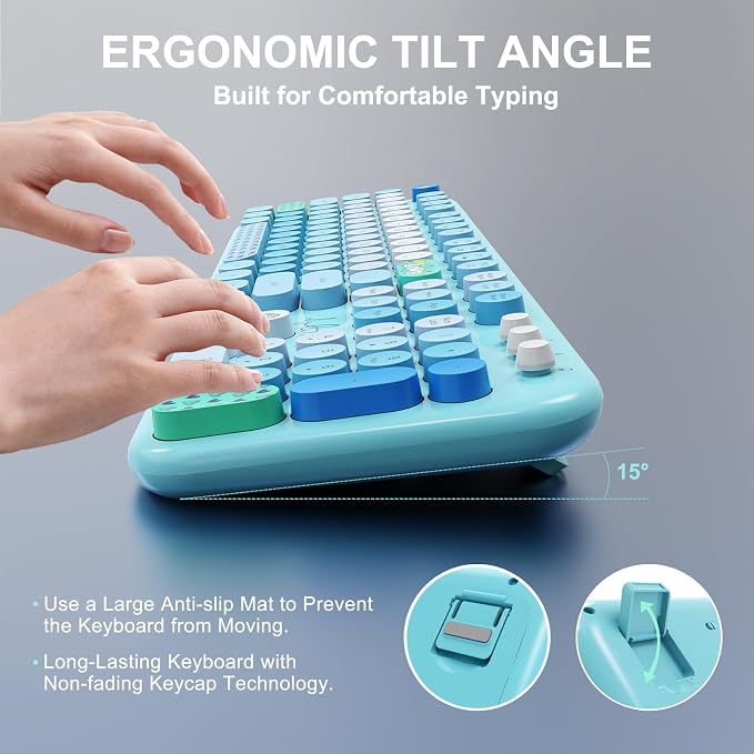 Wireless Keyboard and Mouse Set, 104 Round Keys Full-Size Cute Colorful - Image 7