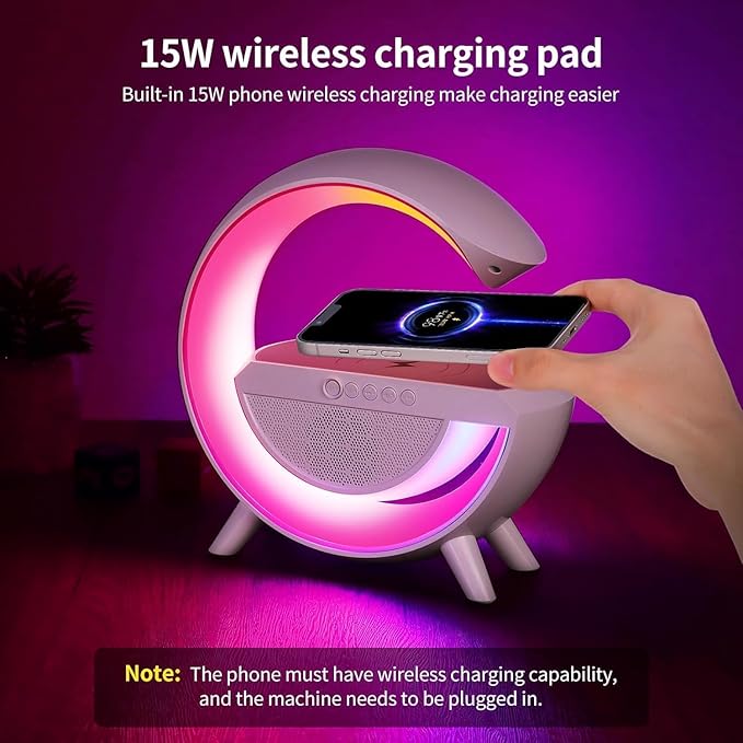 Table Lamp with Bluetooth Speaker, G Bedside Lamp with 15W Wireless Charger - Image 5