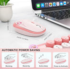 Wireless Keyboard and Mouse Combo, 104 Round Keys Full-Size Cute Colorful Pink - Image 6