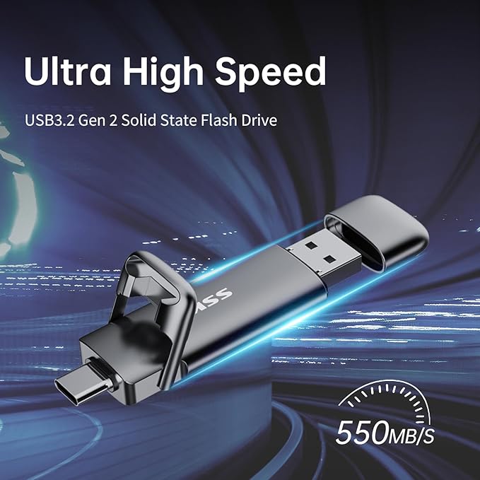 SSK 1TB USB Drive, External SSD Fast 550MB/s 2-in-1 Dual-Drive Type C+ A USB3.2 - Image 2