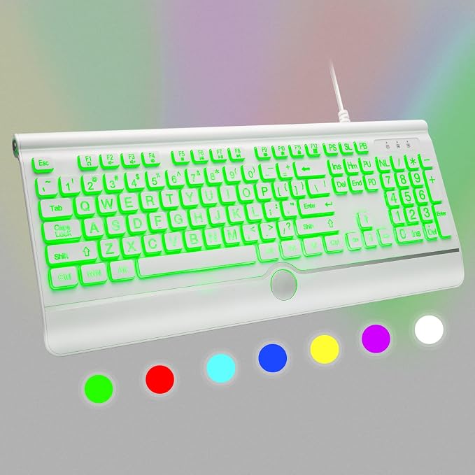 Large Print Backlit Computer Keyboard, USB Full Size Wired Keyboards - Image 7
