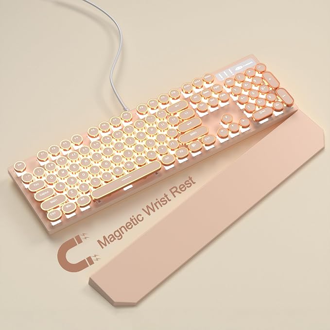 MageGee Typewriter Mechanical Gaming Keyboard, Retro Punk Creamy Round Keycaps - Image 3