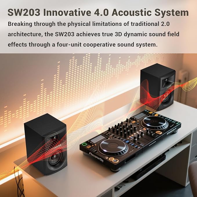 SW203 4.0 Computer Speakers - 60W 4-Way DSP Control 3D Immersive Sound - 3" - Image 4