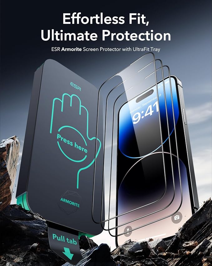 ESR 3 Pack 9H+ Glass for iPhone 14 Pro Screen Protector, Armorite Ultra-tough - Image 2