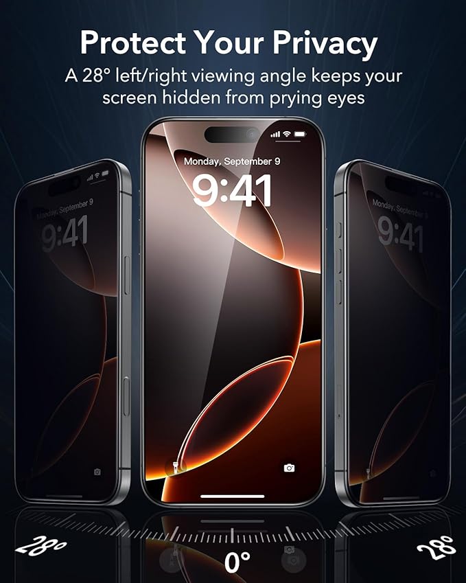 ESR 3 Pack for iPhone 16 Pro Privacy Screen Protector, Anti-spy Tempered-Glass - Image 3