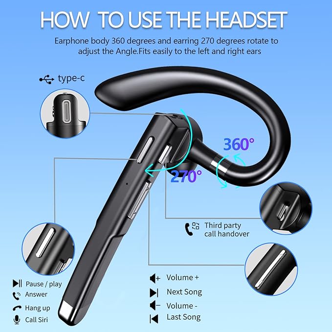 Hsility Bluetooth Headset for Work 500Hrs Standby Time - Image 3
