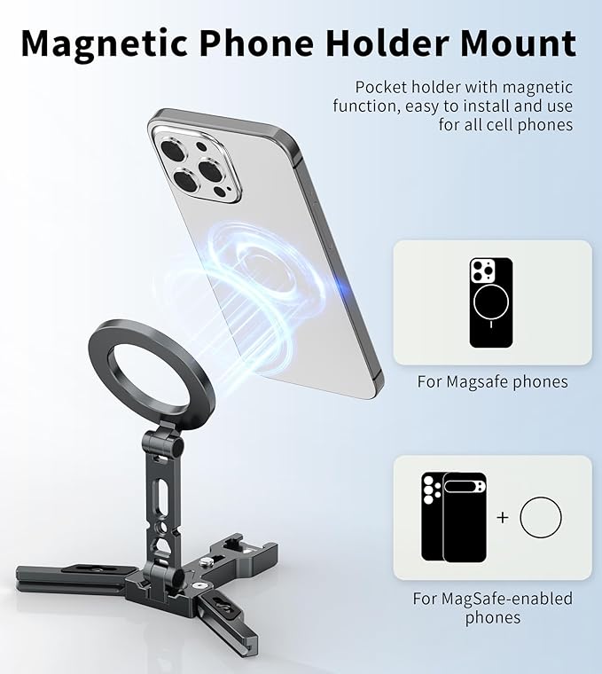 Magnetic Phone Tripod Stand, Foldable Cell Phone Holder - Image 2