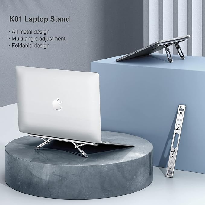 Laptop Risers for Desk, 4 Adjustable Heights Laptop Stand, Keyboard Riser - Image 2
