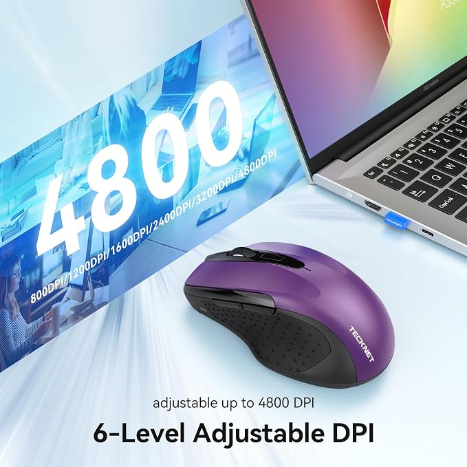 TECKNET Rechargeable Jiggler Wireless Mouse 4800 DPI Silent USB A & Bluetooth - Image 6