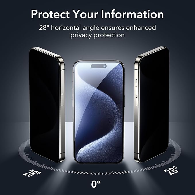 ESR 3 Pack for iPhone 15 Pro Privacy Screen Protector, Anti-spy Tempered-Glass - Image 2