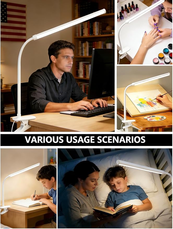 2 Pack LED Clip On Reading Light, Desk Lamp - Image 7