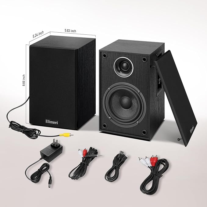 Elimavi Powered Bluetooth 5.3 Bookshelf Speakers - 60W Record Player Speakers - Image 8