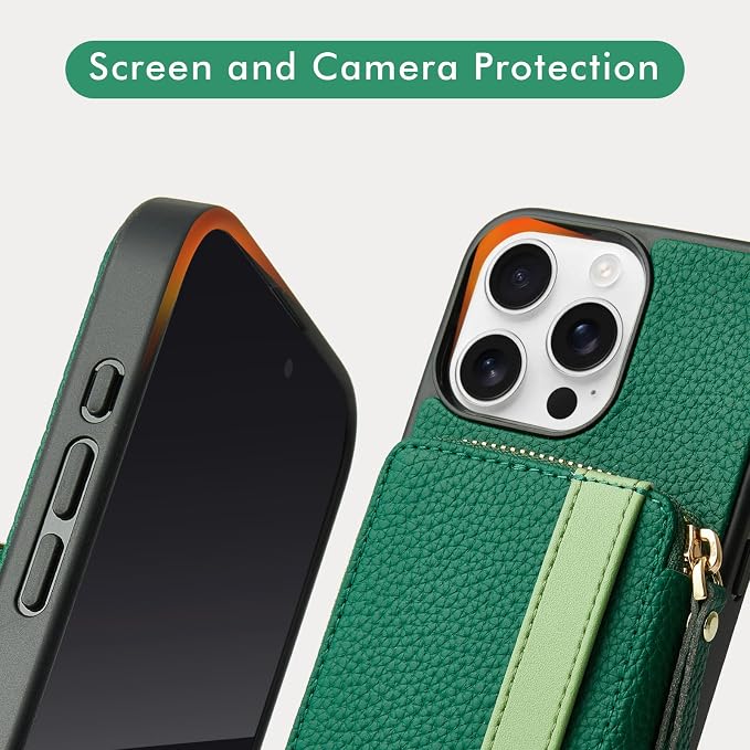 LAMEEKU for iPhone 15 Pro Wallet Case, Zipper Leather Card Slots Crossbody - Image 7