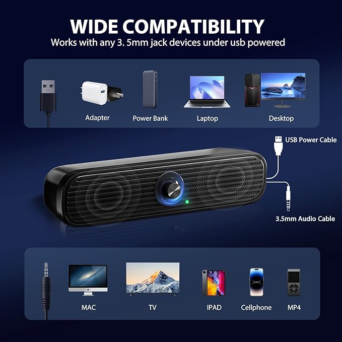 1Mii Computer Speakers for Desktop Laptop Tablet, USB Powered PC Speakers - Image 4