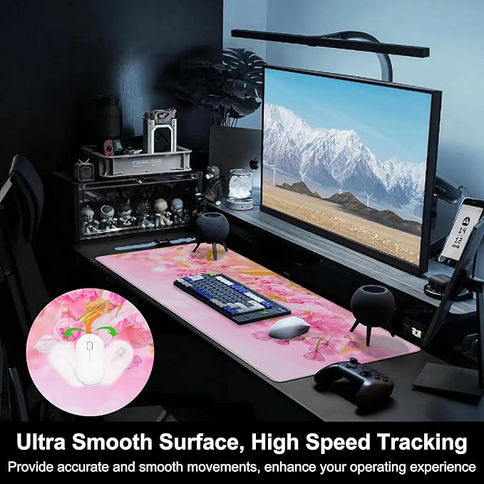 Mouse Pad, Large Pink Sakura and Butterfly Desk Mat, Extended Non-Slip Gaming - Image 5