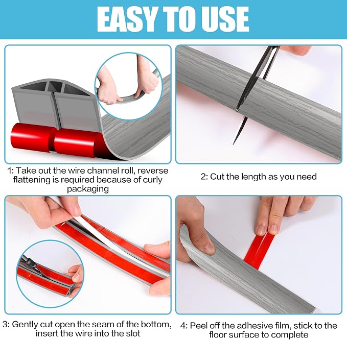 Floor Cord Cover Cavity 0.8"x0.37" Self Adhesive Cord Hider, 3.3FT Low Profile - Image 8