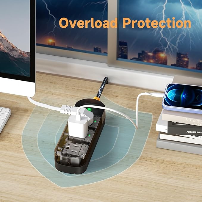 Surge Protector Power Strip, Covozon 3 Outlets 6ft Extension Cord, 1875W - Image 4