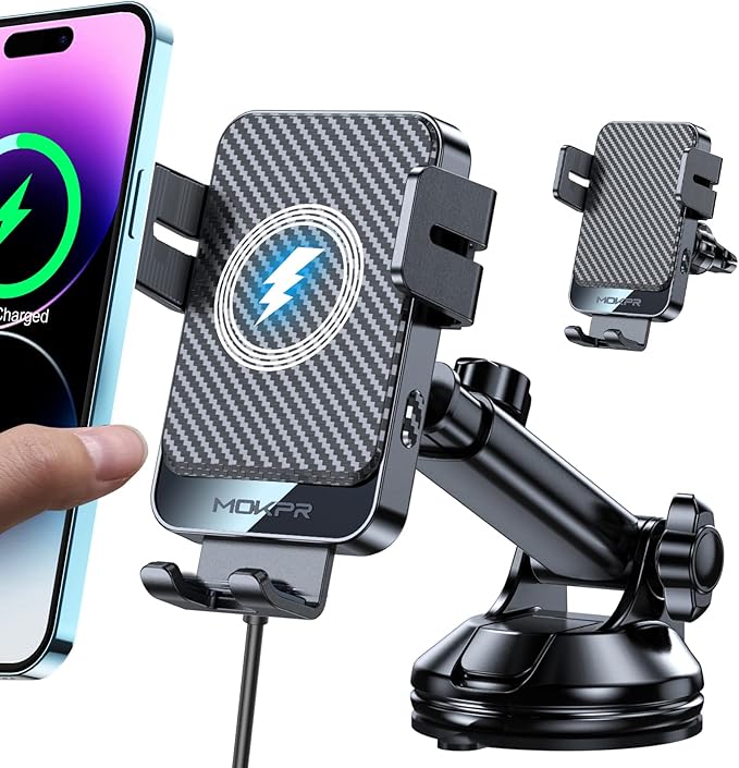 Wireless Car Charger, MOKPR 15W Fast Charging Auto-Clamping Car Mount Universal by MOKPR