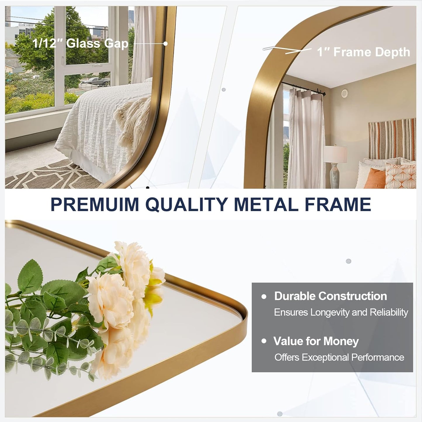 ANDY STAR 30x36” Gold Bathroom Mirror, Oblong Brass Mirror with Stainless Steel Metal Frame, Brushed Gold Oval Vanity Mirror for Over Sink, Modern Anti Rust Wall Mounted