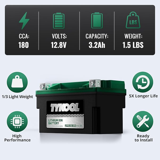 YTX7A-BS, 180 CCA, Lithium LiFePO4 Motorcycle Battery, 2X Cranking Amps - Image 3